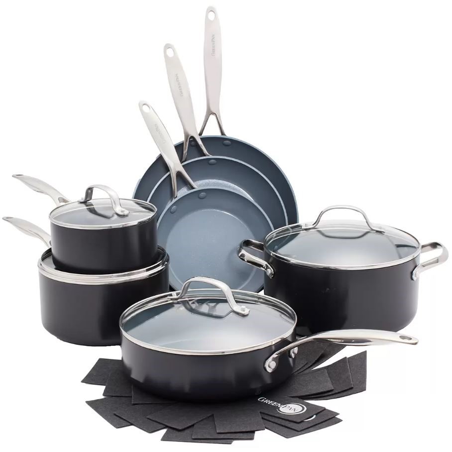 GREENPAN 11pc Valencia Cookware Set. NB: Minor use, not in original packagi
