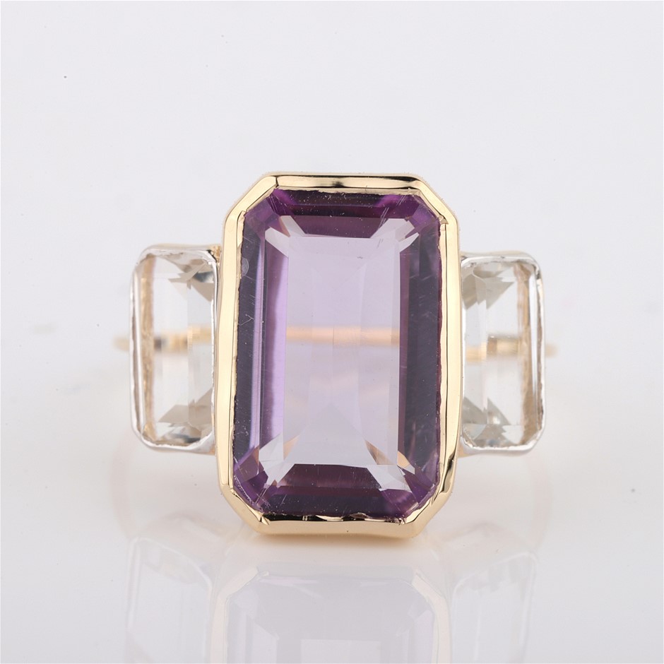 Yellow Gold Natural Ruby 8.0Ct /Natural White Topaz Ring With Valuation