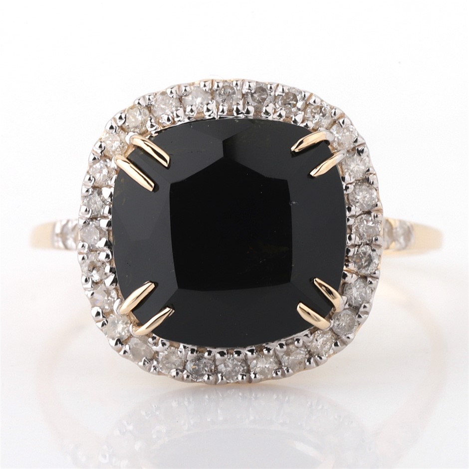 Yellow Gold Natural Amethyst & 0.55 Diamond Ring With Valuation