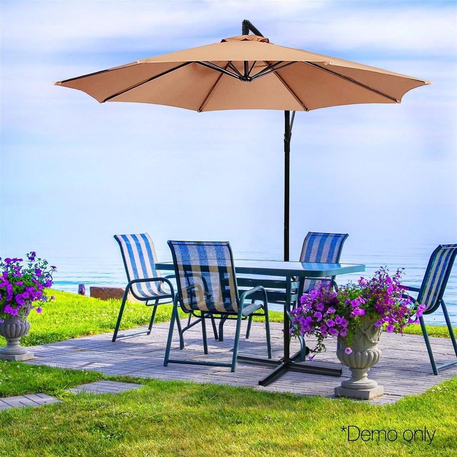 INSTAHUT 3M Cantilevered Outdoor Umbrella, Octagonal, Beige.