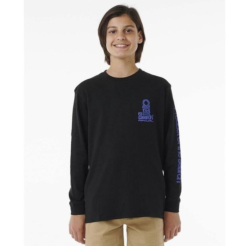 RIP CURL Boy's Search Stack Long Sleeve Crew Neck T-Shirt - Black, Size 10.