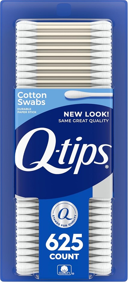 3 x Q-TIPS 625pk Cotton Swabs, 100% Pure Cotton. NB: Damaged packaging.