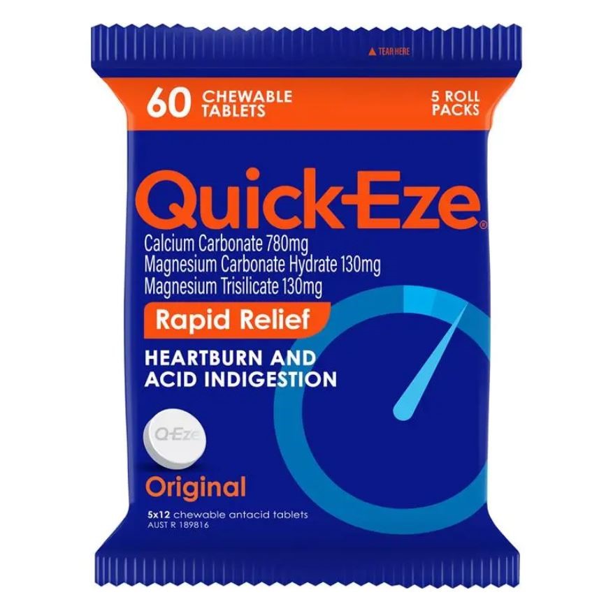 6 x Pack of 60pc QUICK EZE Original Heartburn & Indigestion Rapid Relief Ch