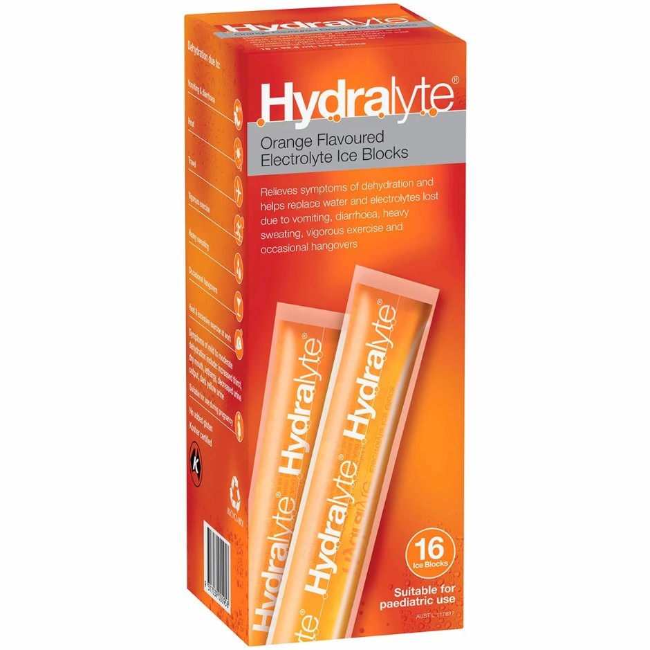 2 x Box of 16pc HYDRALYTE Electrolyte Ice Blocks, Orange Flavour. N.B: Not