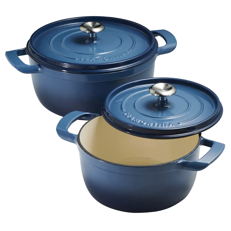 TRAMONTINA 2pc Dutch Oven, 3.7L & 5.6L, Denim Blue.
