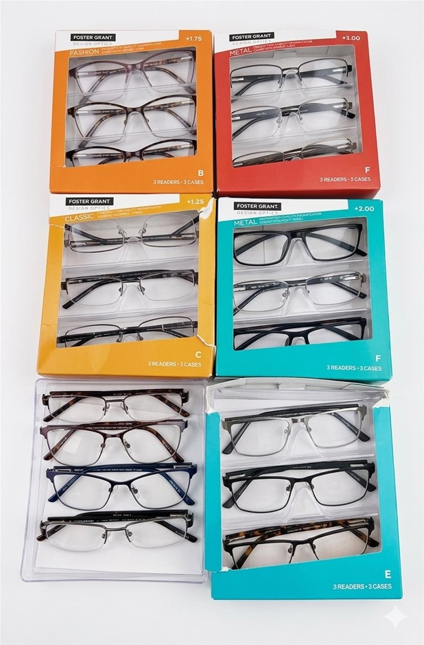 Assorted FOSTER GRANT Prescription Reading Glasses by Design Optics. NB: ph