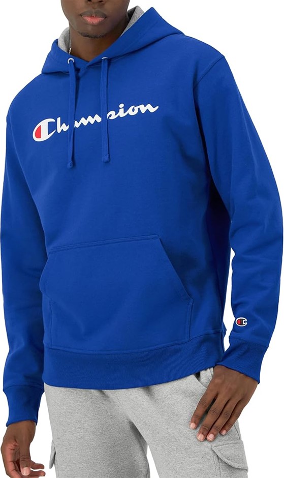 CHAMPION Men's Powerblend Fleece Script Hoodie, Size L, Surf The Web (5EC),