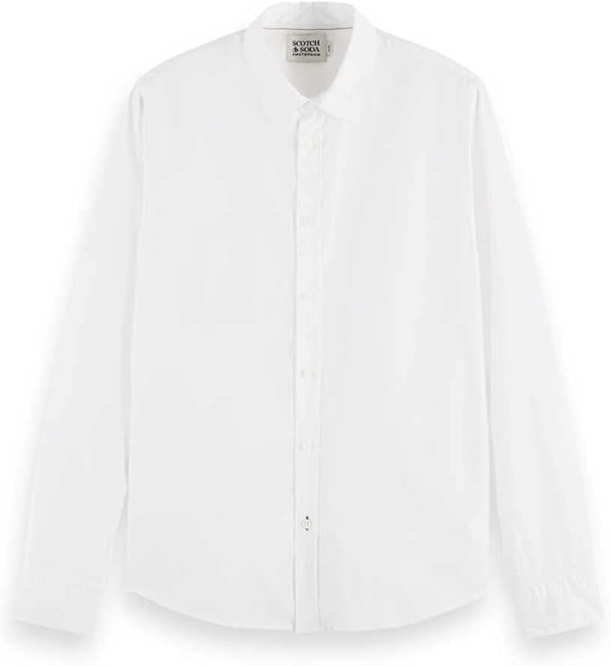SCOTCH & SODA Men's Classic Slim-fit Shirt Long-Sleeve Shirts, White, Size