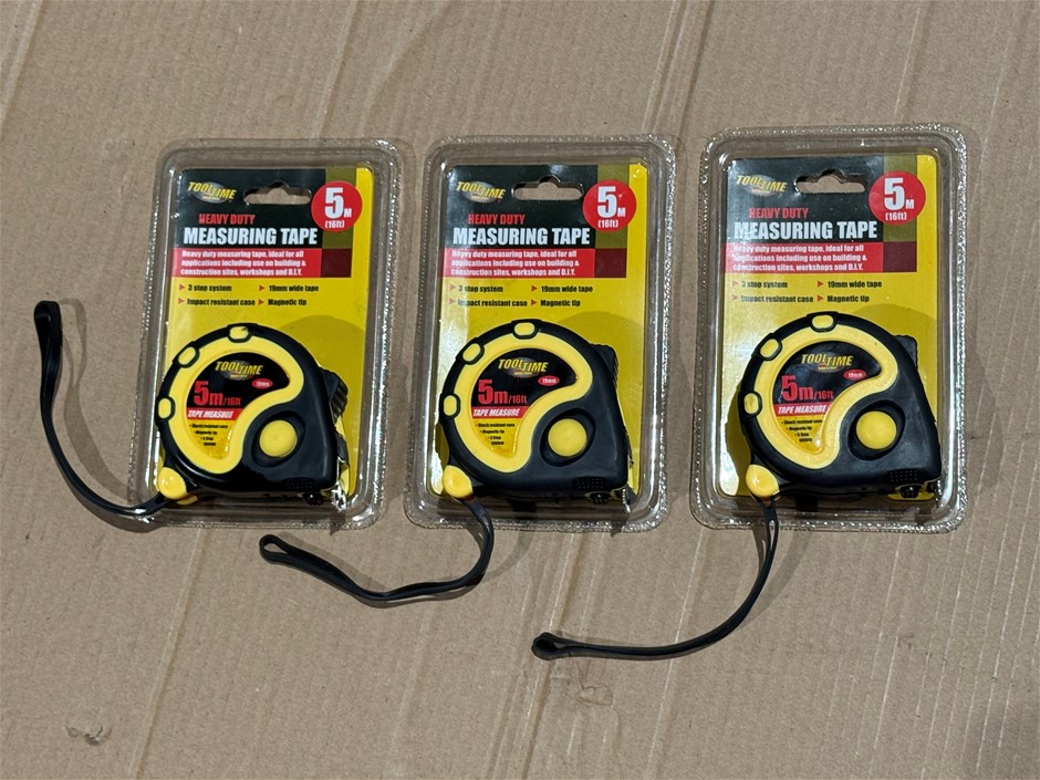Tool time 5m Tape Measure, Heavy duty, Magnetic tip x 3 units Brand New