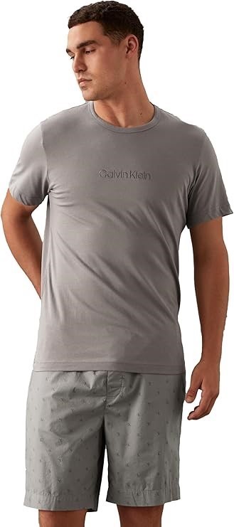 Calvin Klein Men's Cotton Poplin Pyjama Set, Brushed Nickel (Top)/ Diamond