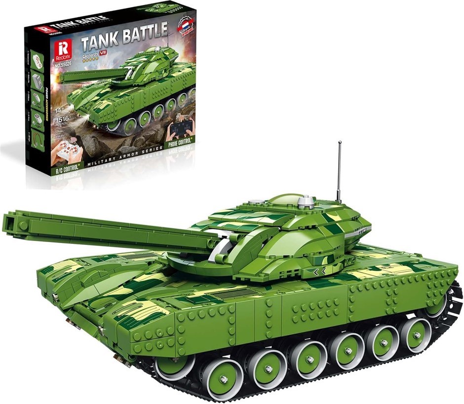 Reobrix 55026 Battle Tank Building Block Set, Remote Control Tank Model Kit