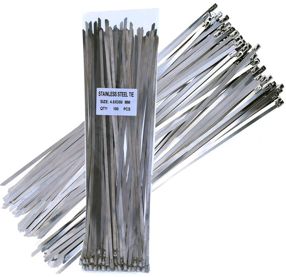 2 Packs of 100 x Stainless Steel Cable Ties, Size 4.6mm x 350mm.