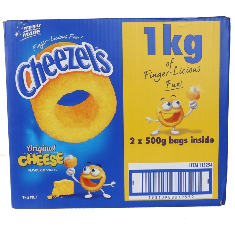 2 x CHEEZELS Original Cheese, 1kg. N.B: Not in original box.