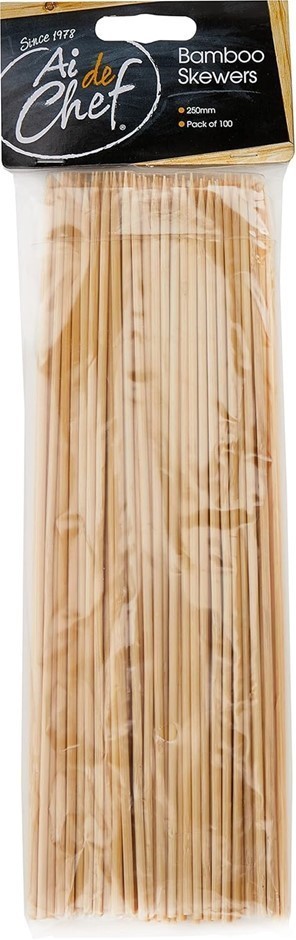 6 x Pack of 100pc AI DE CHEF Bamboo Skewers, 250mm.