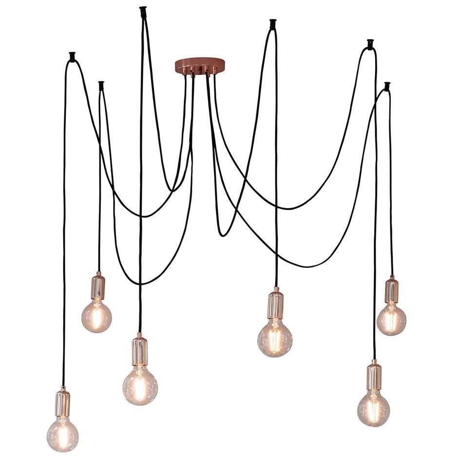 HUDSON LIVING Studio 6 LED Pendant Light, E27, Copper.