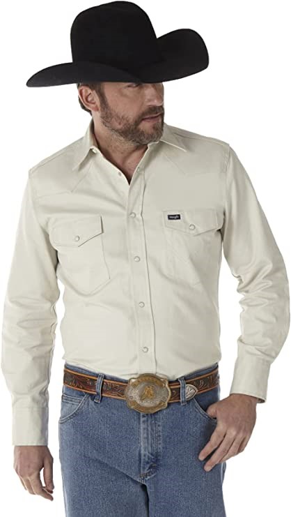 WRANGLER Men's Western Snap Firm Finish Work Shirt, Size 3X, Stone, 10MS713