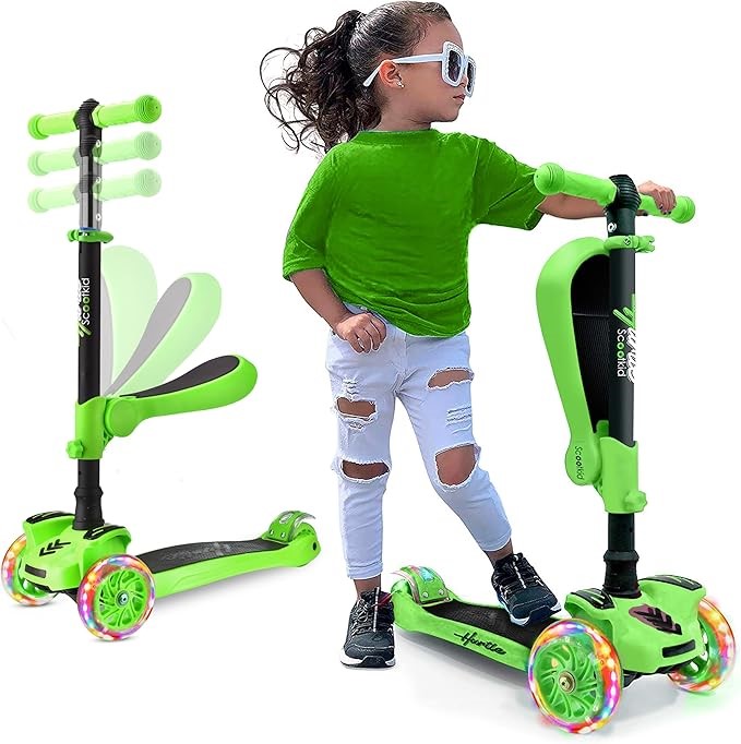 HURTLE 3-Wheeled Scooter for Kids - Wheel LED Lights, Adjustable Lean-to-St