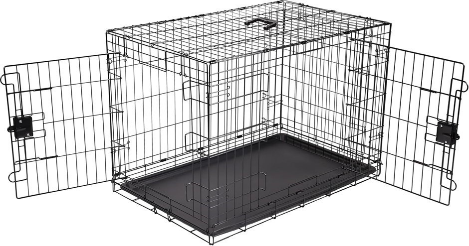 AMAZON BASICS  Foldable Metal Wire Dog Crate with Tray, Double Door, 91cm L