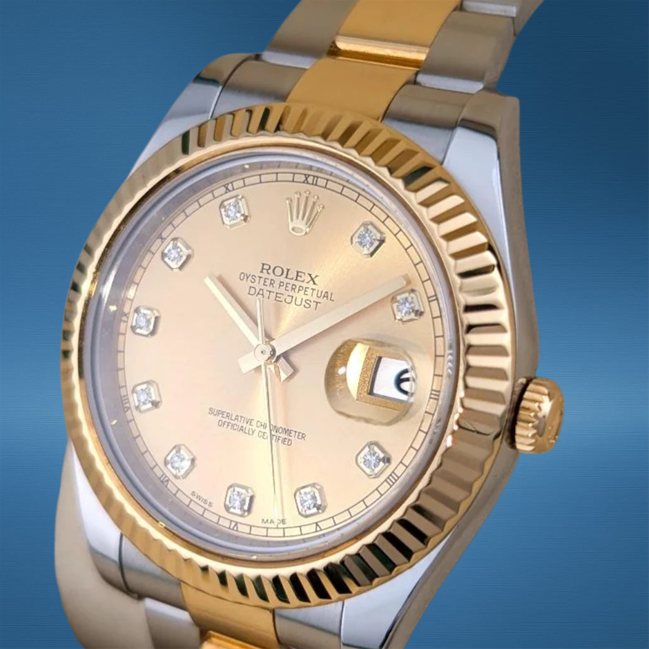 Rolex 116333 Datejust II Two Tone Champagne Diamond Dial 41mm WxO