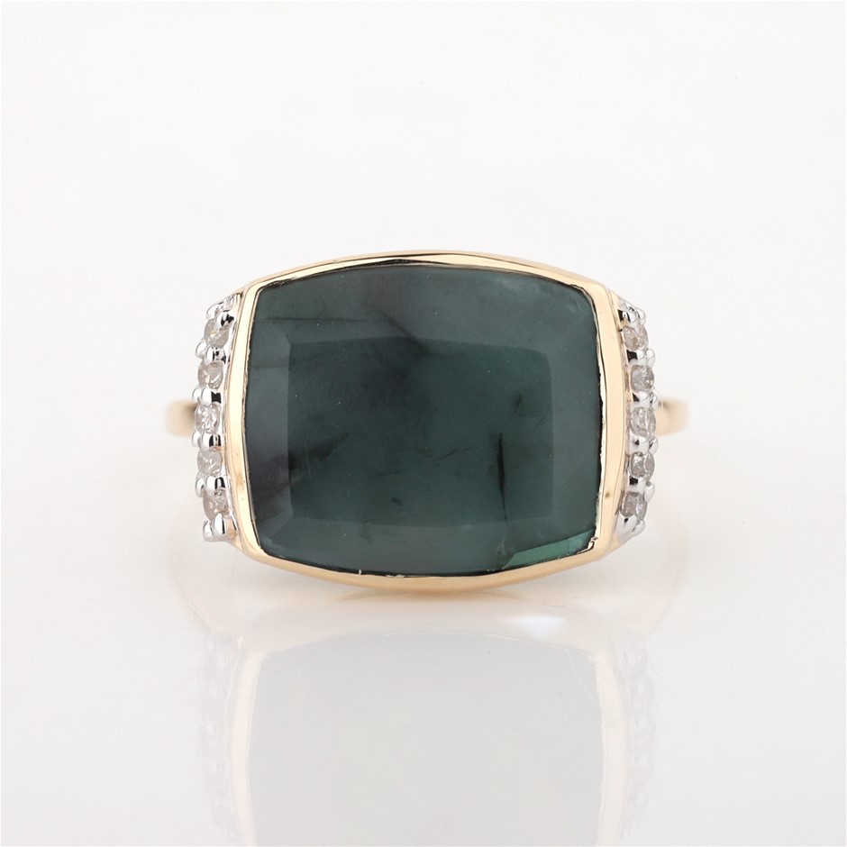Yellow Gold Natural Emerald & Diamond Ring with valuation