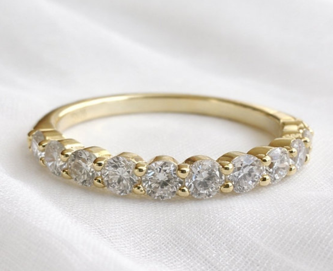 0.66ctw Diamond Half Eternity Ring 14K Gold on Solid Sterling Silver