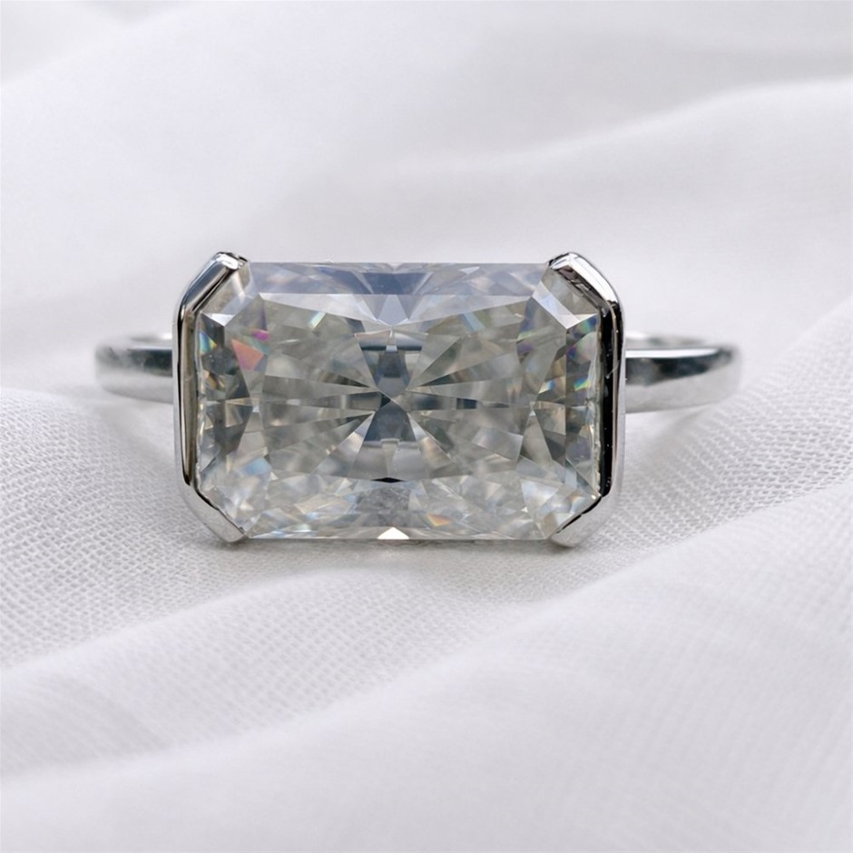 2ct Moissanite Radiant Cut East West Ring 18K Gold on Solid Sterling Silver