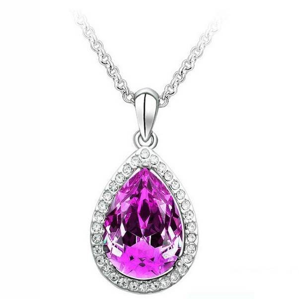 Designer Simulated Diamond Large Statement Teardrop Pendant Necklace Rose