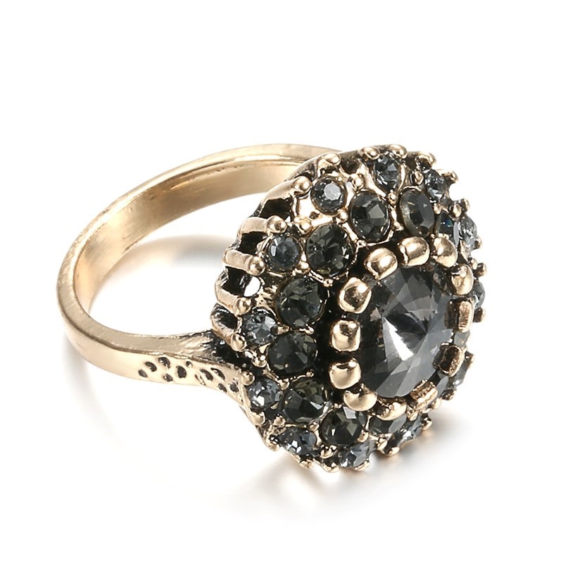 Vintage Antique Statement Black & Bronze Boho Ring - US Size 6