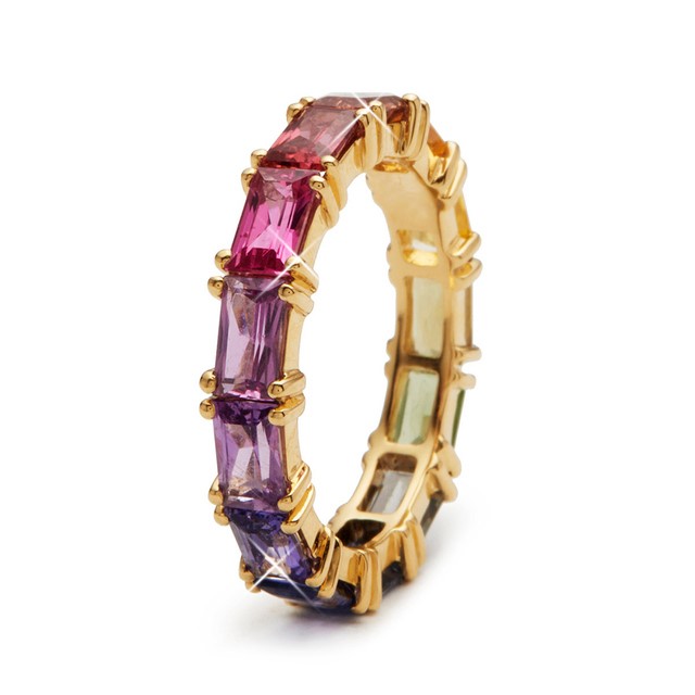 Designer Rainbow Crystal Band Ring in Gold - USA Size 8