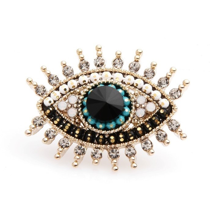 Designer Simulated Diamond Black & Blue Eye Brooch Pin