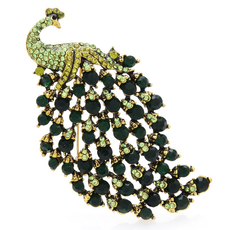 Designer Simulated Diamond Green Peacock Brooch Pin
