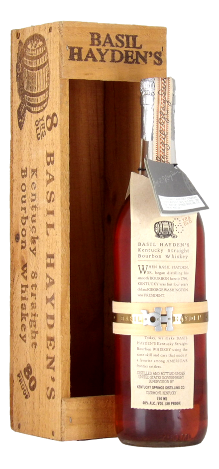 Basil Haydens Bourbon whiskey in wooden gift box (1x 750mL), Kentucky USA.