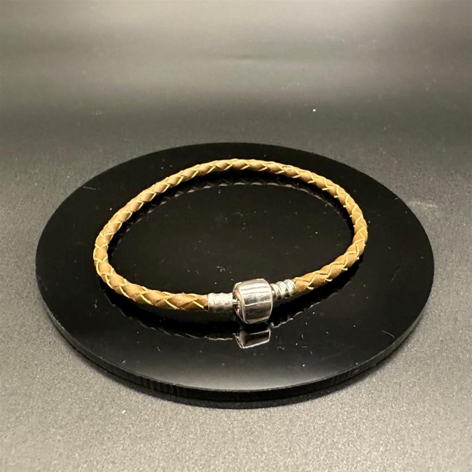 Designer Silver Ball Brown Leather Bracelet