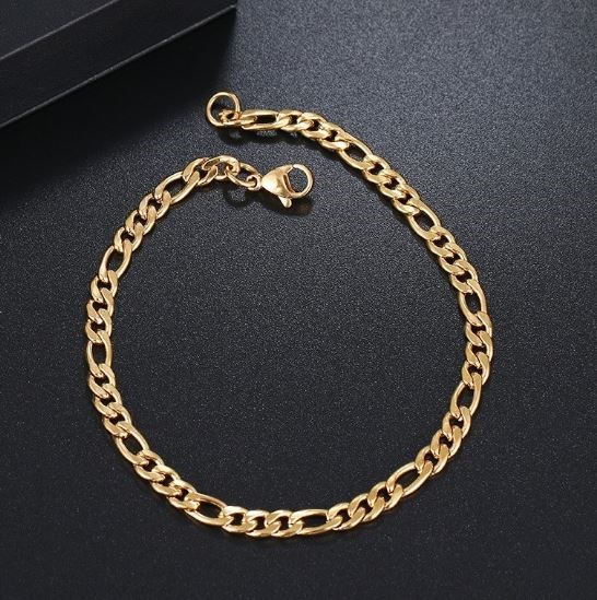 Classic 4.5mm Stainless Steel Figaro Bracelet - 20cm (yellow)