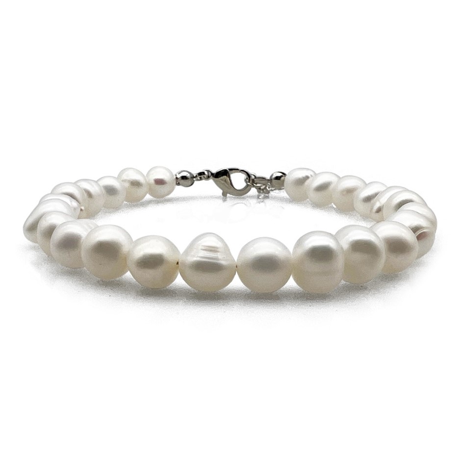 7-8mm Grade AB White Mix Shape Pearl with Real Platinum Plated Bracelet