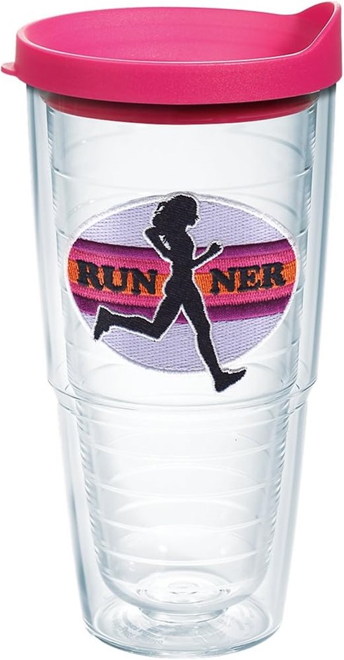 TREVIS Up and Running Emblem Bottle with Fuchsia Lid, 24Oz/709ml.