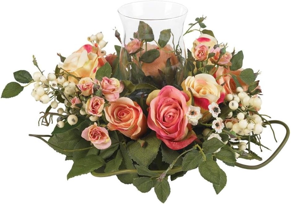 NEARLY NATURAL 4685-AP Rose Candelabrum Decorative Silk Flower Arrangement,