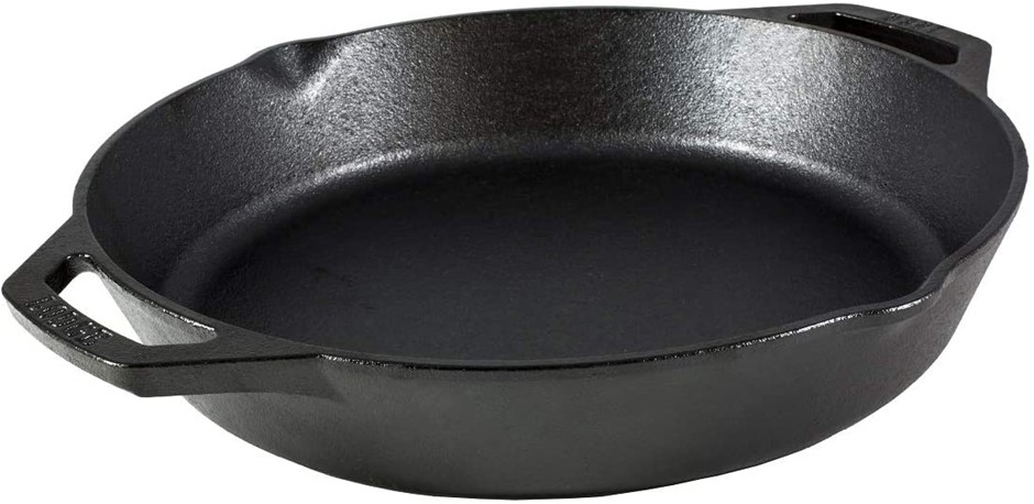 LODGE 12" Seasoned Cast Iron Dual Handle Pan, Black.