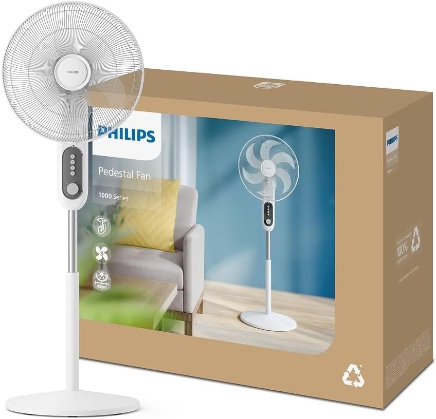 Philips Pedestal Fan Series 1000 - Powerful & Quiet, 38 dB, Height Adjustab