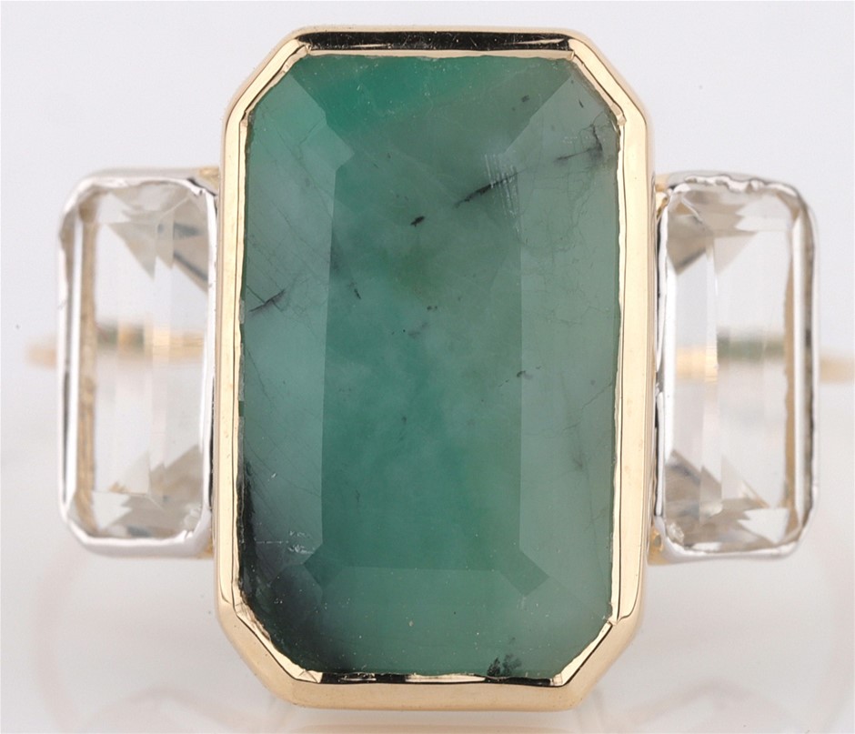 Yellow Gold Natural Emerald & Diamond Ring with Valuation