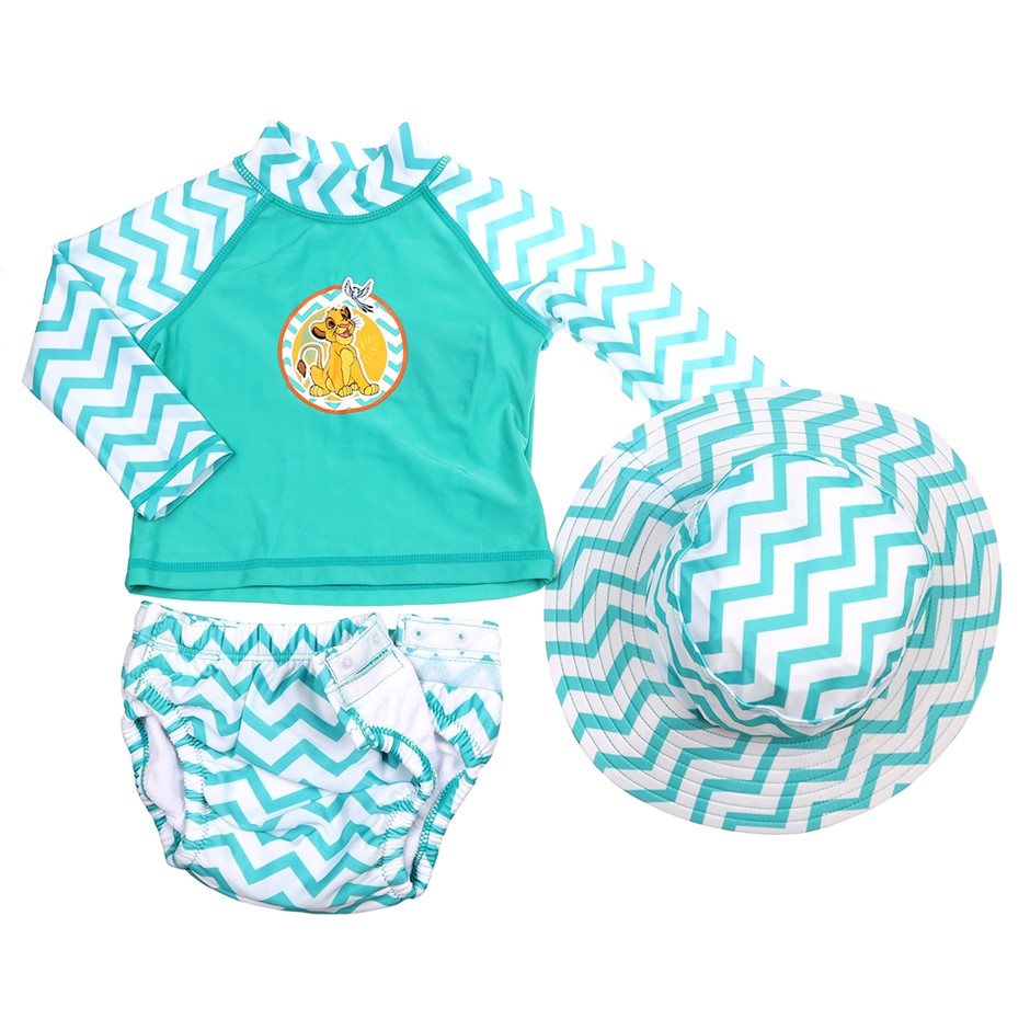 DISNEY Baby's 3pc Swimwear Set, Size 3-6M, Teal/Simba.  Buyers Note - Disco
