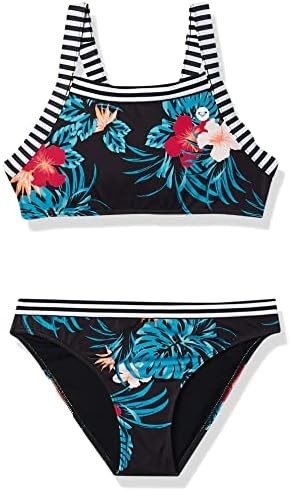 ROXY Girls' Island Trip Crop Top Swimsuit Set, Size 16, Multicolor, ARGX203