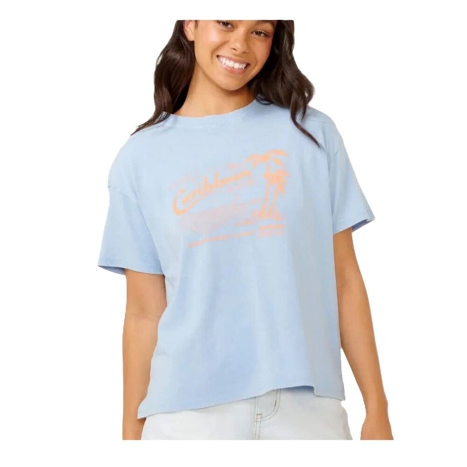 RIP CURL Women's Caribbean Relaxed Tee, Size L, Mid Blue. RRP: $49.99. Buy