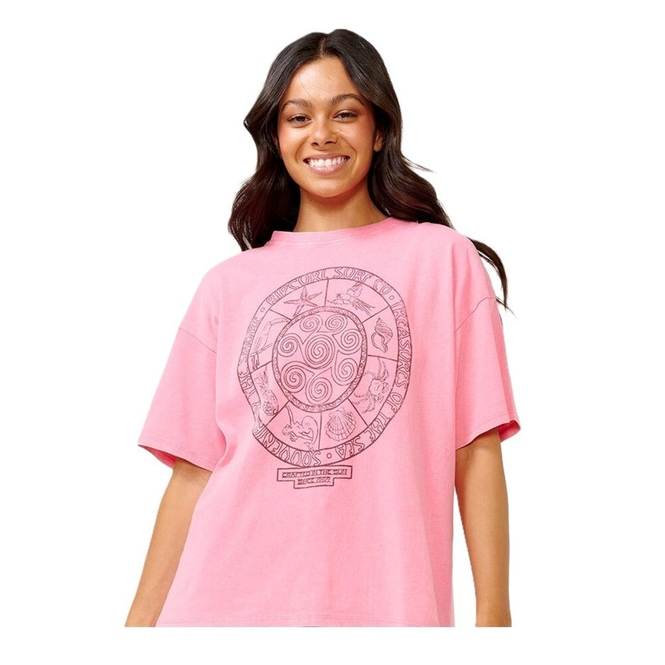 RIP CURL Women's Souvenirs Heritage Tee, Size S Mild Pink. RRP: $59.99. Bu