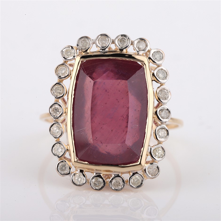 Yellow Gold Natural Ruby & Diamond Ring with Valuation