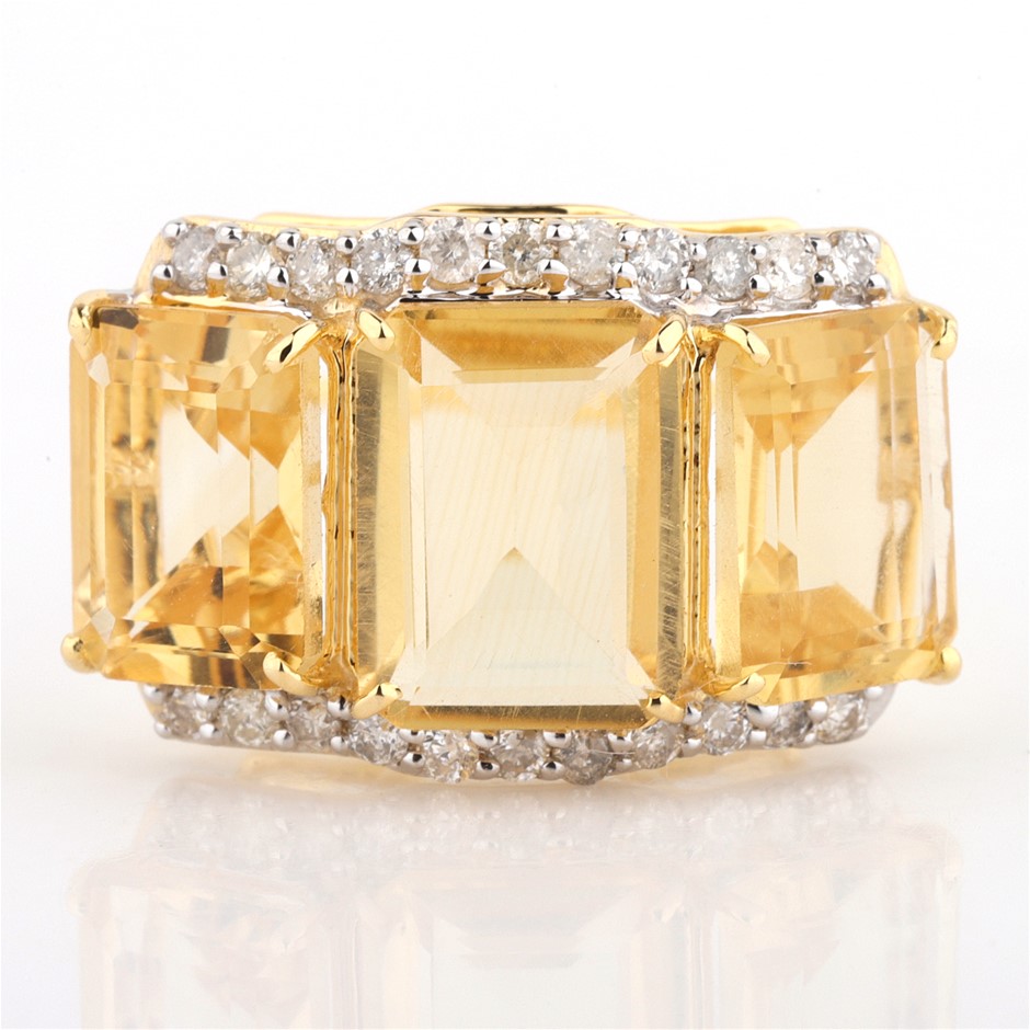 Yellow Gold Natural Citrine / Natural  & Diamond Ring  with Valuation