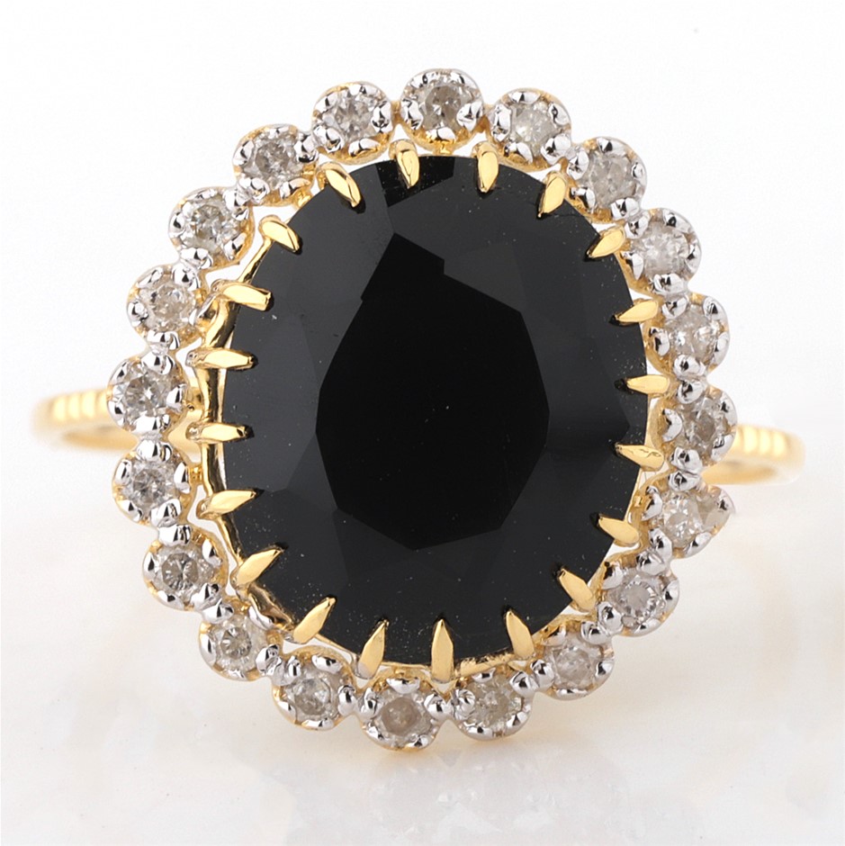 Yellow Gold Natural Tourmaline & Diamond Ring  with Valuation