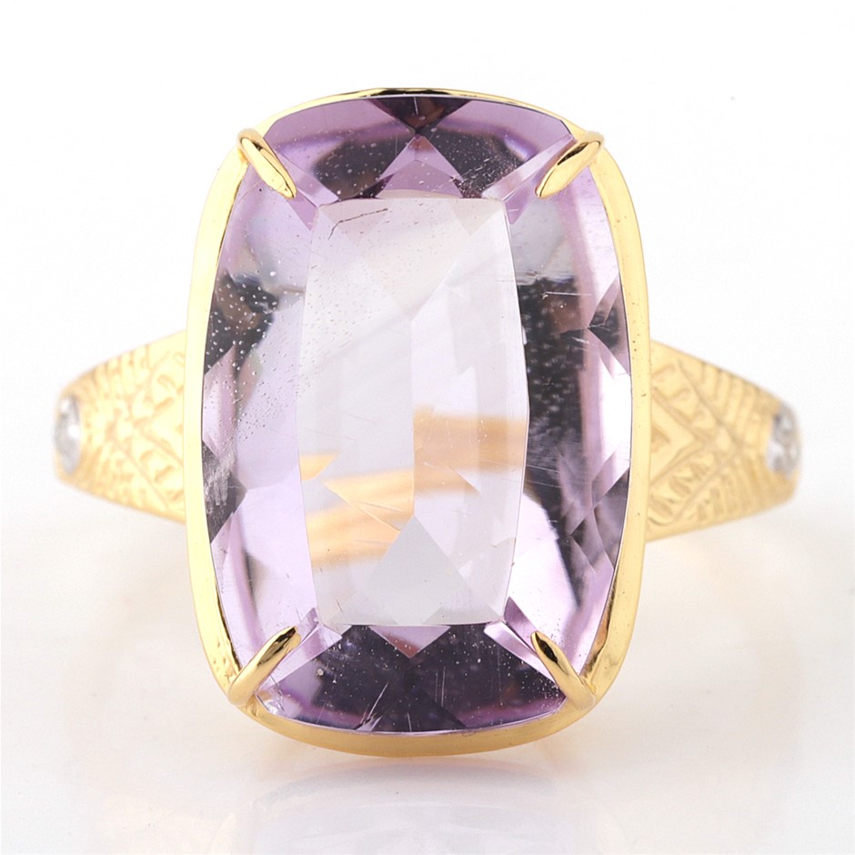 Yellow Gold Natural Amethyst & Diamond Ring with Valuation