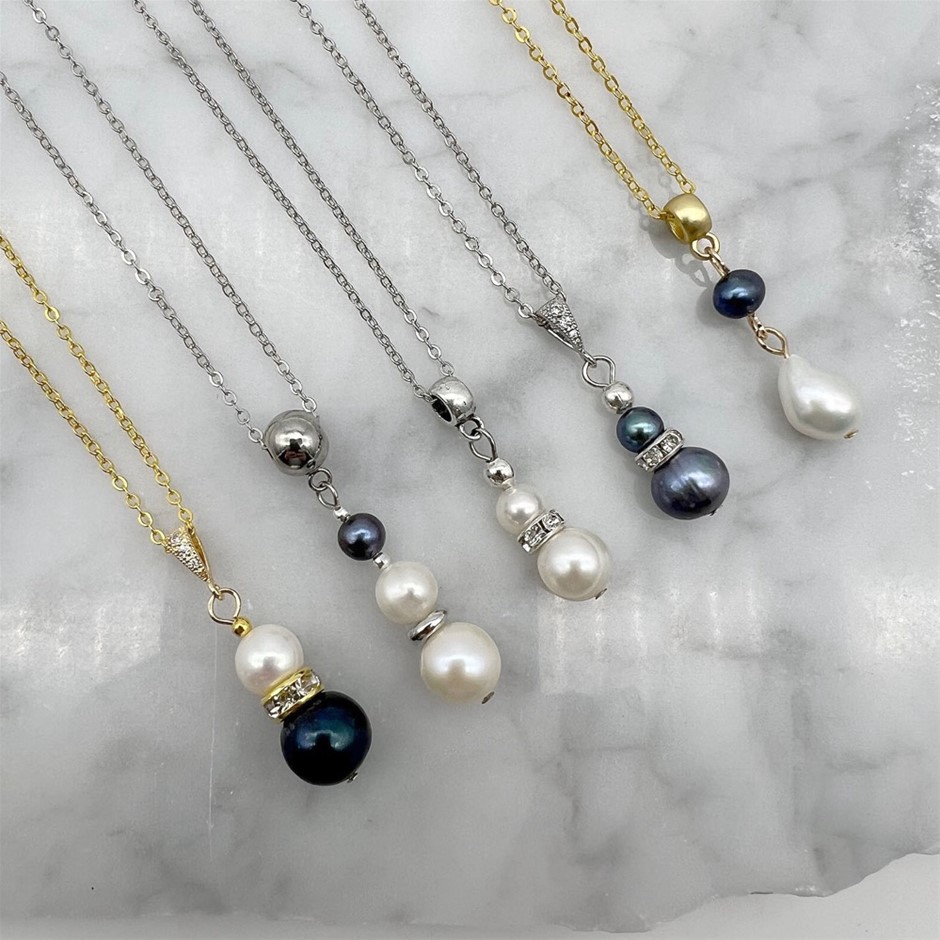 Freshwater Pearl Pendant Necklaces - 5 Pcs