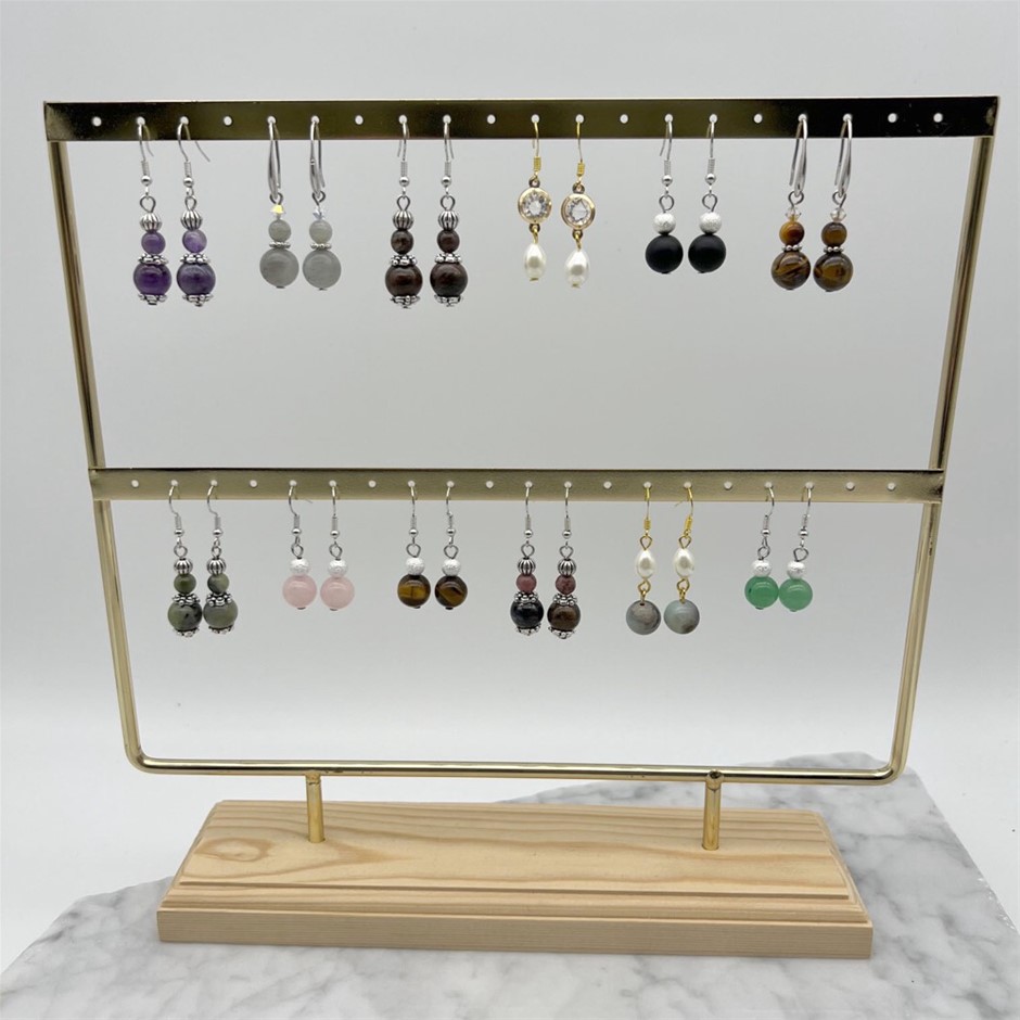 12 Pairs Exquisite Gemstone & Glass Pearl Drop Earrings